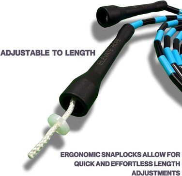 Стрибкове канат Elevate Rope Professional з перлинками, 3м, регульований, полісний шнур, для фрістайлу, кардіо, трюків, для всіх рівнів, чорний/синій