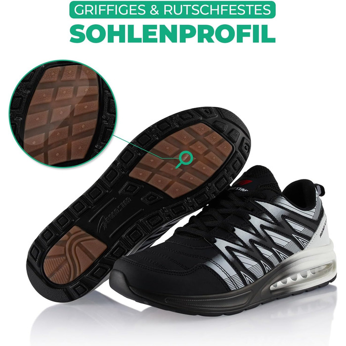 Спортивні кросівки для жінок та чоловіків з амортизацією, легкі бігові кросівки (42 EU, чорний/чорний/білий)