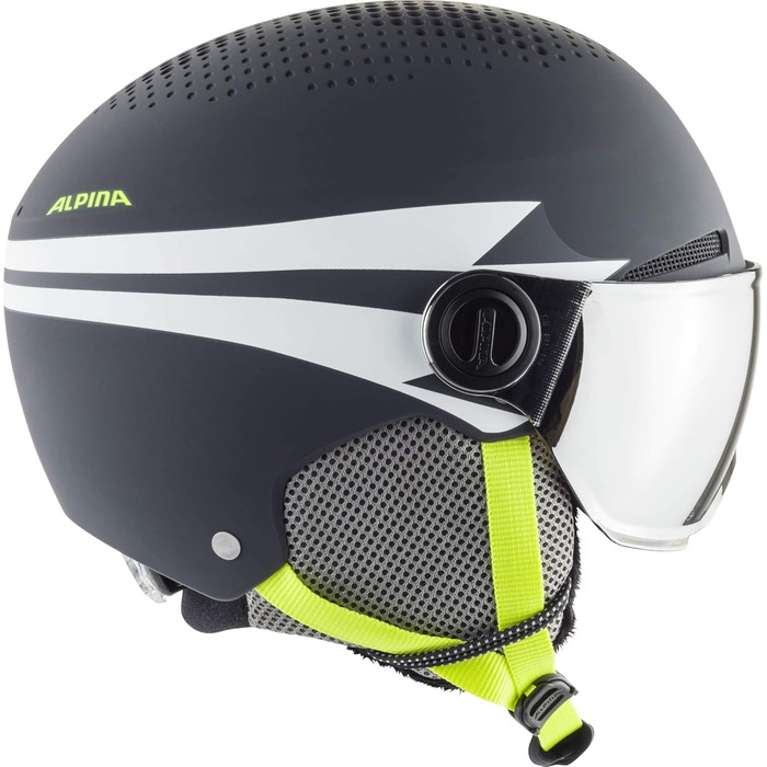 Дитячий лижний шолом ALPINA ZUPO VISOR Q-LITE з посиленим контрастом, візор, легкий, преміум-якість, матовий сірий-неоновий, 51-55 см