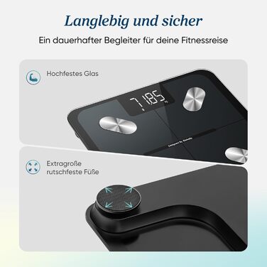 Ваги підлогові Etekcity для аналізу складу тіла Bluetooth: ваги для схуднення, BMI, м'язова маса, жир, BMR, точність 0.02 кг, чорні 28x28 см