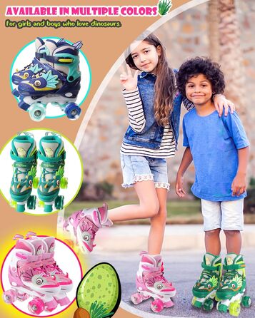 Ролики дитячі Kinder Dinosaurier з підсвічуванням, розмір регулюється, рожеві