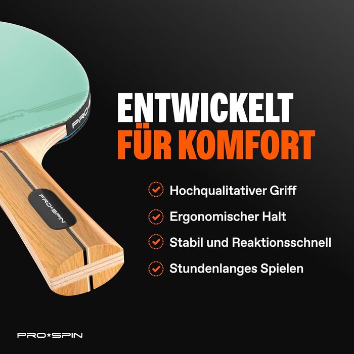 PRO-SPIN Набір для настільного тенісу – Преміум ракетки, м'ячі 3 зірки, сумка для зберігання (4 гравці) | Різні кольори (фіолетовий/блакитний/м'ятний/зелений)