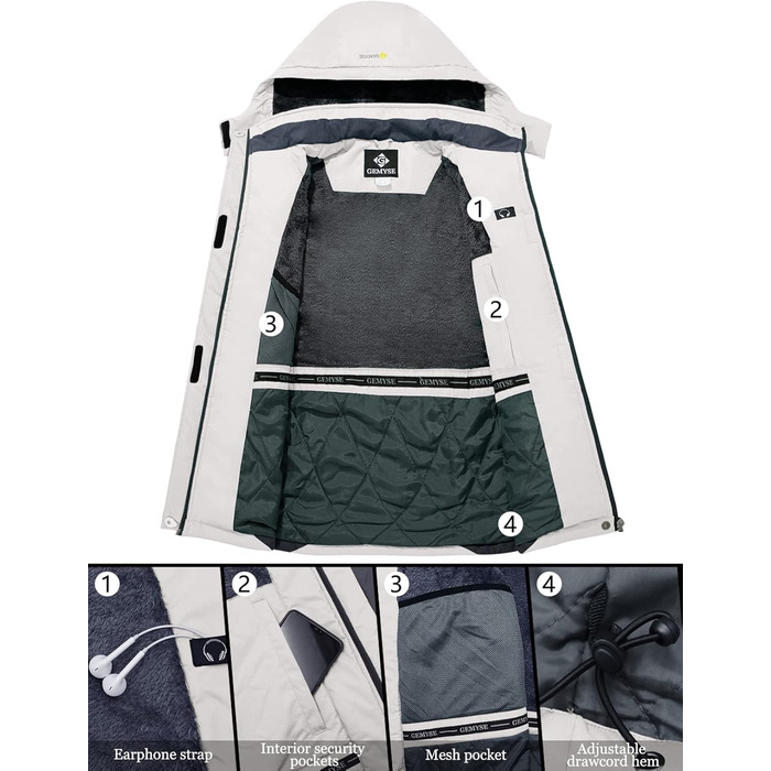 Куртка гірськолижна чоловіча GEMYSE, водонепроникна, вітронепроникна, з підкладкою, зимова, з капюшоном, для спорту, відпочинку, активного відпочинку (біла, XXL)