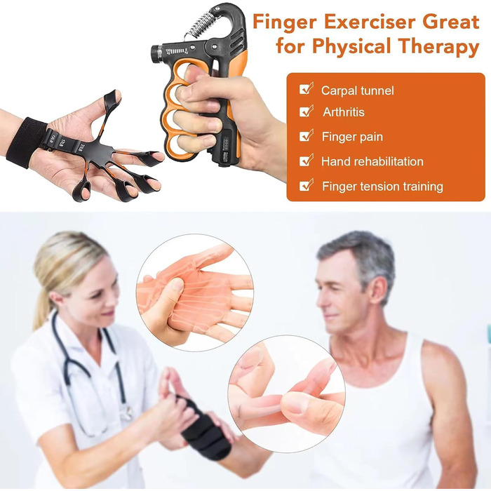 Набір для тренування рук (5 шт.) – з регульованим опором, підтримуючою ручкою для передпліччя, розтягувачем пальців, кільцем для хвата та м'ячиком для зняття стресу для спортсменів