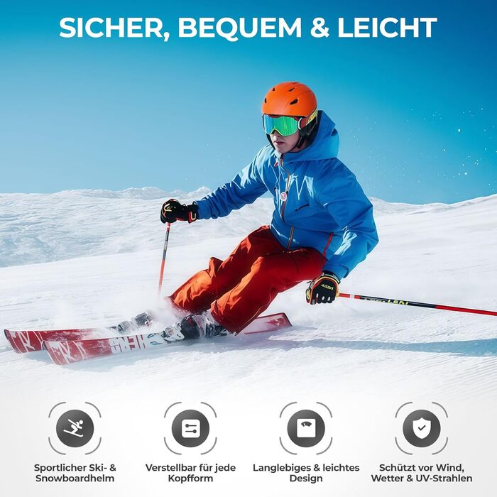 Шолом для сноуборду Skihem для чоловіків та жінок, з вентиляцією, полікарбонат, захист обличчя, оранжевий, розмір M