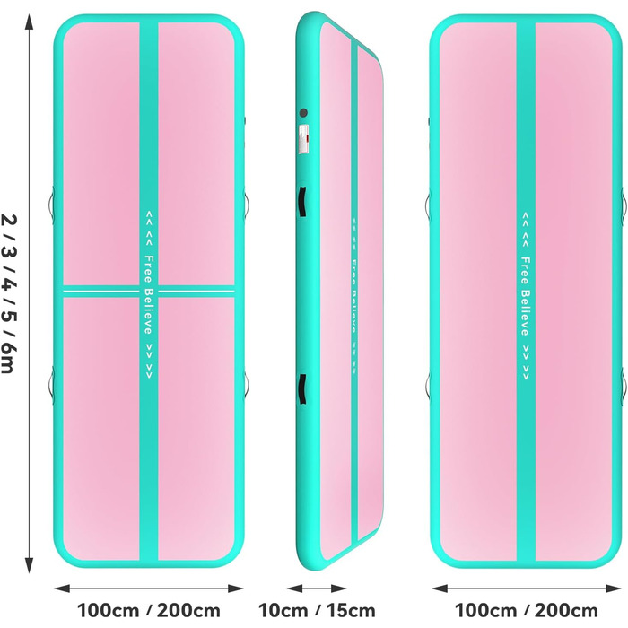 Мата Airtrack Matte для гімнастики, йоги та тренувань: 2/3/4/5/6м, 10/15см товщина, з електричним насосом 600W, для дому, на вулицю, фітнес, гімнастика, зелено-рожевий колір