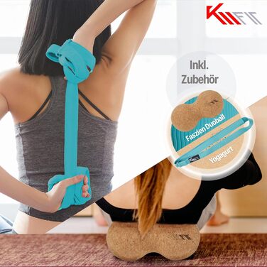 Йога-мат KM-Fit TPE з ременем, нековзкий, м'який, для фітнесу, пілатесу, гімнастики, з чохлом, йога-ременем та масажним м'ячем