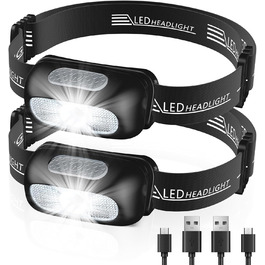 Налобний ліхтар LED, перезарядна модель з червоним світлом та 5 режимами, водонепроникний IPX4, регульований, для бігу, кемпінгу, велоспорту, 2 шт.