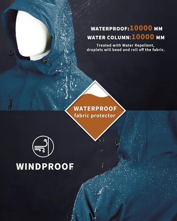 Чоловіча лижна куртка 33000ft: Водонепроникна, вітрозахисна, тепла, функціональна куртка для сноуборду та лиж. Softshell з капюшоном, колір: блакитний (S)