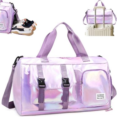 Спортивна сумка Tokeya для жінок з відділенням для взуття та мокрою одежі, водонепроникна, з блискітками, легка, складна, для занять спортом, фітнесом, тренувань, подорожей (фіолетова)