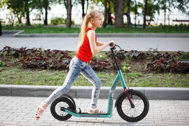 Самокат дитячий STAR SCOOTER City Kick Scooter 16 дюймів, з повітряними колесами, регульована висота, м'ятний колір
