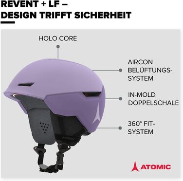 Гірськолижний шолом ATOMIC Revent+ LF для дорослих, універсальний, з індивідуальною посадкою, підвищеним захистом від ударів та інноваційною вентиляцією, розмір 59-63, лавандовий