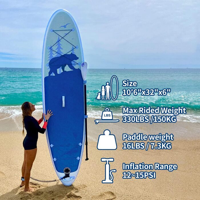 SUP Board EISBÄR надувний, 320x81 см, до 150 кг, комплект аксесуарів для початківців
