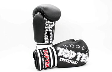 Боксерські рукавички TOP Ten SUPERFIGHT 3000, 14 унцій, шкіряні, чорні/білі, для кікбоксингу та боксу