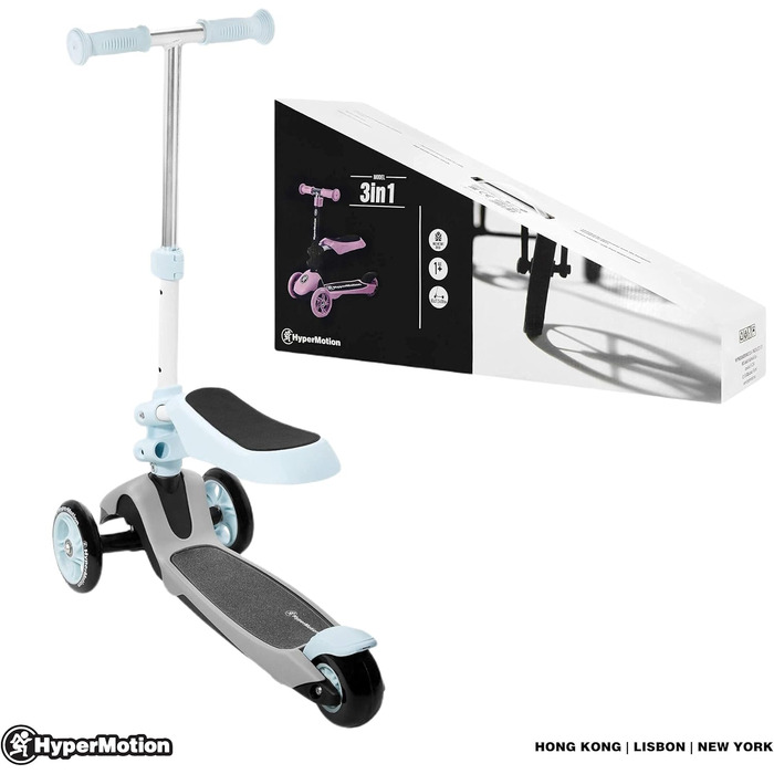 Самокат дитячий Kinderroller HyperMotion 3в1 блакитний: самокат, біговел, літній транспорт для дівчаток та хлопчиків