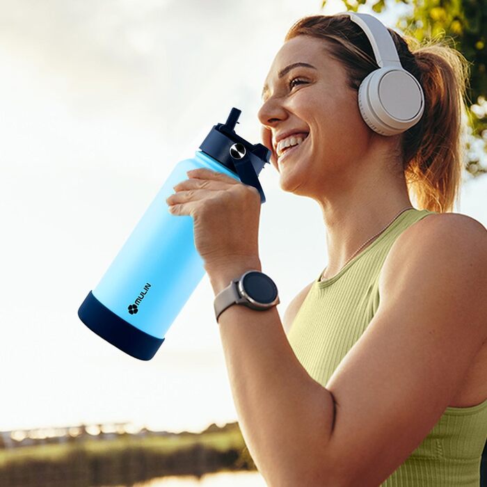 Термос-бутилка MULIN з нержавіючої сталі 1л, BPA Free, із трубочкою, для газованої води, герметична пляшка для дітей, спорту та фітнесу