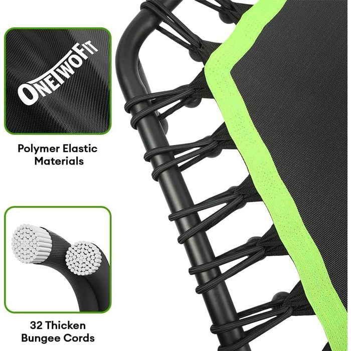 Трамплін ONETWOFIT 107/114 см для дому та вулиці, з м'яким пружинним батутом, тихий міні-трамплін для фітнесу, зелений шестигранник з ручкою