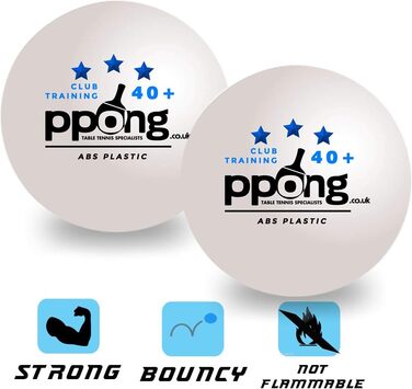 PPONG Набір тенісних кульок для настільного тенісу – 24 шт. – 3 зірки, 40+ Pro ABS, білі – високопродуктивні кульки для гри в приміщенні та на вулиці