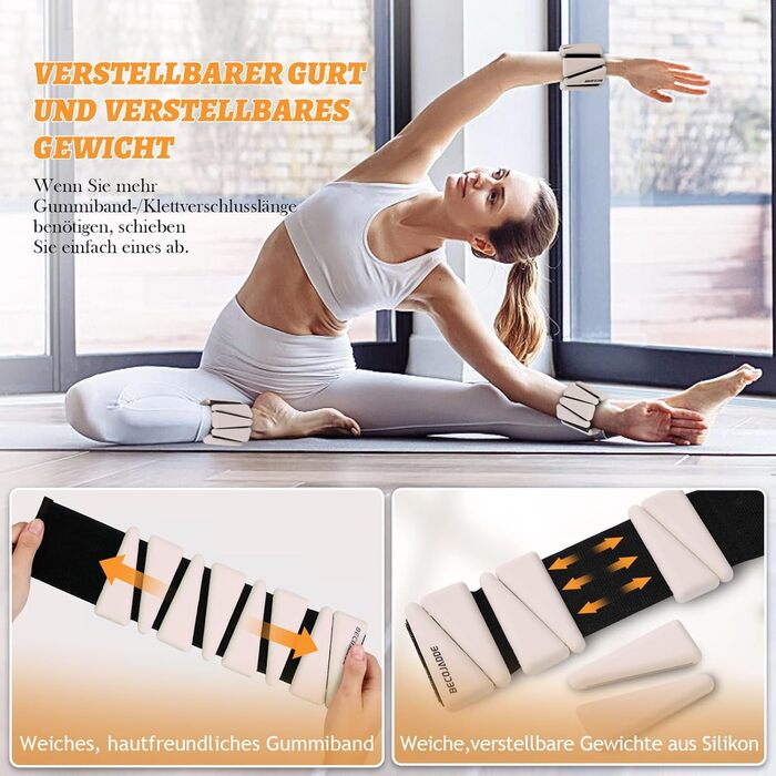 Набір обтяжувачів для ніг та рук BECOJADDE (0.45kg/0.9kg) - 2 шт. Регульовані манжети для занять фітнесом, йогою, пілатесом, ходьбою, бігом. Підходять для жінок та чоловіків. Колір: бежевий. Вага пари: 1.8 кг