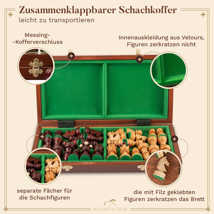 Шаховий набір Intarsien Pearl XL з вишневого дерева | Master of Chess | Шахи 42 см | Класичні шахи для дітей та дорослих - шахове поле та фігури з вишні XL