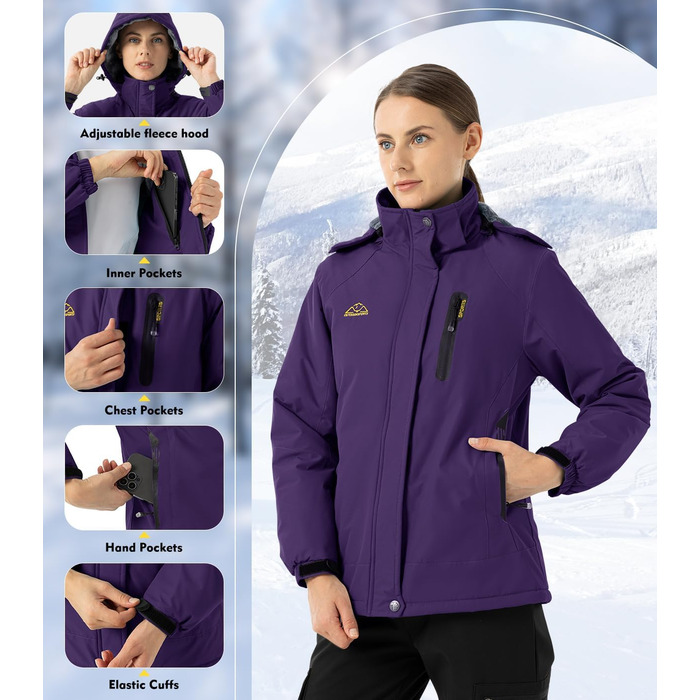 Зимова куртка Daen Outdoor: вітронепроникна, водонепроникна Softshell з капюшоном (XS, фіолетовий)