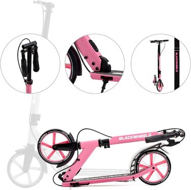Самокат Blackwheels Orio Cityroller 200мм: складаний, алюмінієвий, з регулюванням висоти, ремінцем, ABEC 7, антиковзким деком (Чорно-Рожевий)