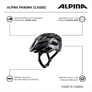Велошолом ALPINA PANOMA CLASSIC для дорослих, легкий, добре вентильований, з LED-підсвіткою, індиго глянець, 56-59 см