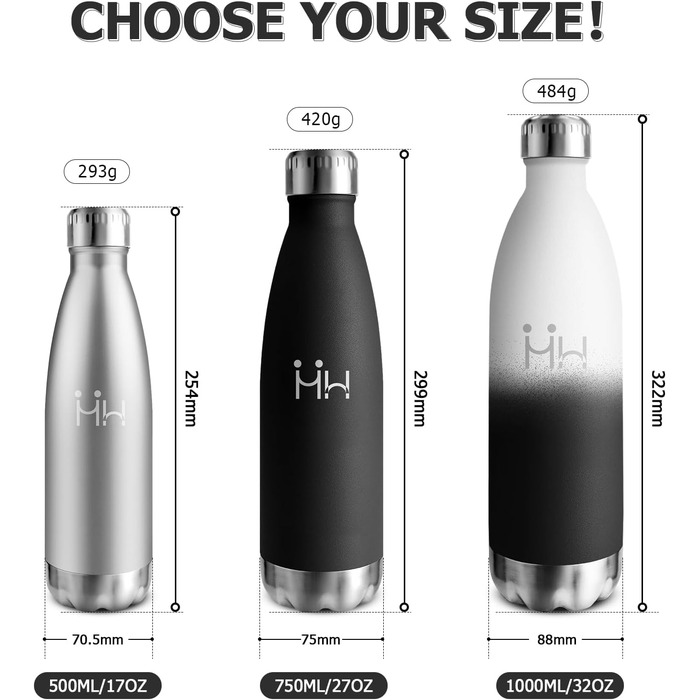 Термос-пляшка 1000 мл, ізольована фляка з нержавіючої сталі, без BPA, пляшка для води, не протікає, з подвійними стінками, для газованої води, підходить для університету, роботи, подорожей, спорту, активного відпочинку, для хлопчиків та дівчаток, темно-зе