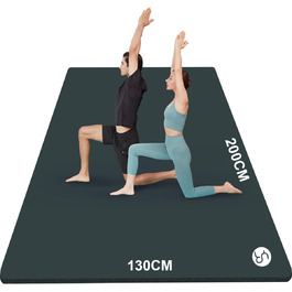 Йога мат XXL 200x130 см: фітнес мат для йоги, тренувань, занять з дітьми та фітнесу для літніх людей. Товщина 20/15/10 мм, матеріал NBR, зелений колір.