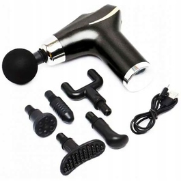 Перкусійний масажер для тіла, спини, ніг та шиї (Massage Gun) — 4 змінні насадки