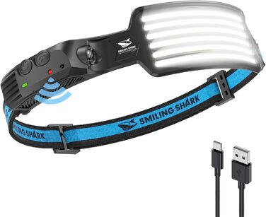 Ліхтар налобний акумуляторний Smiling Shark з LED, водонепроникний, для кемпінгу, бігу, риболовлі