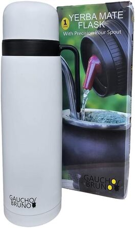 Термос Gaucho Bruno Yerba Mate з носиком і ручкою, білий, нержавіюча сталь, для гарячих і холодних напоїв