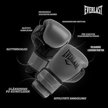 Боксерські рукавички Everlast Powerlock 2R для тренувань, спарингу та груші, 14oz, колір вугільний (Charcoal)