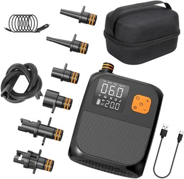Електрична повітряна помпа для SUP-дошок, каяків та човнів, 8000 mAh, 25 PSI, 80 W, LED-дисплей, 120 л/хв
