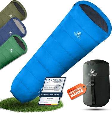 Сплячий мішок NORDBÄR® 3 сезони та літній, ультралегкий [750г/1500г] | Спальний мішок-кокон | компактний [100GSM/300GMS] | для кемпінгу, подорожей, гірських хат | літній спальний мішок, зелений (світло-блакитний)