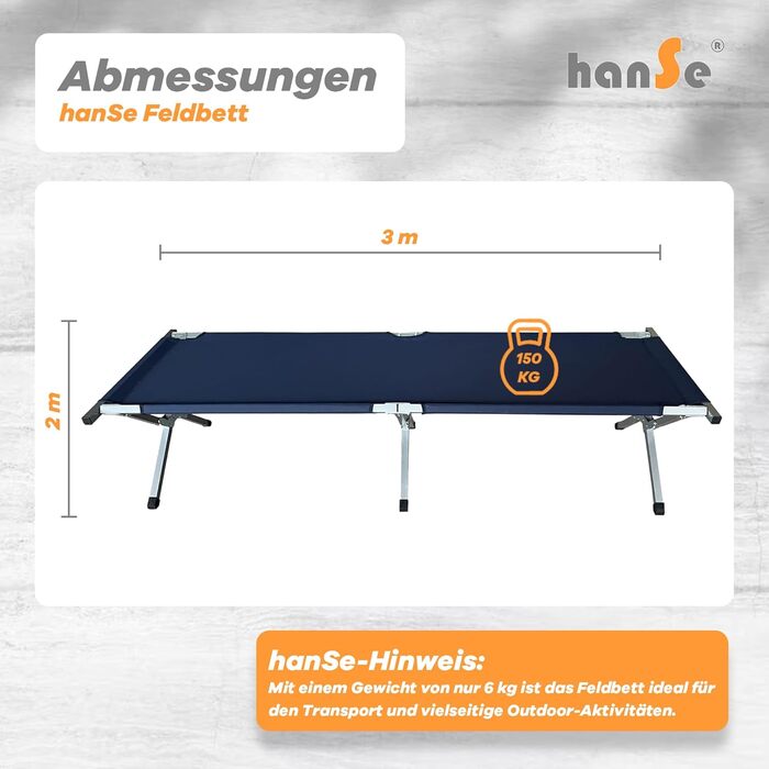 Намет-ліжко HanSe XL для кемпінгу, 192x64x42 см, блакитний, до 150 кг