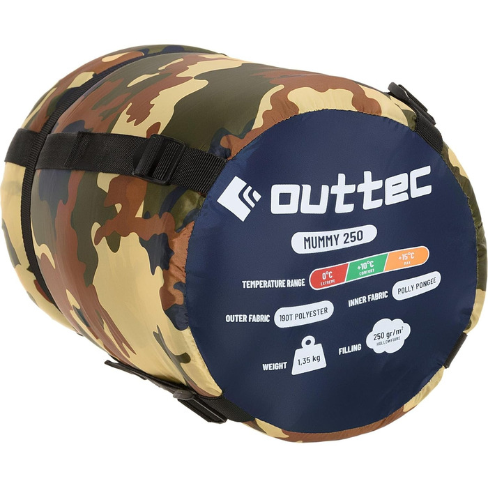 Спальний мішок Outtec з капюшоном, мумієподібний, ультралегкий, компактний, для кемпінгу, для дітей та дорослих, Outdoor, ковдровий (з візерунком)