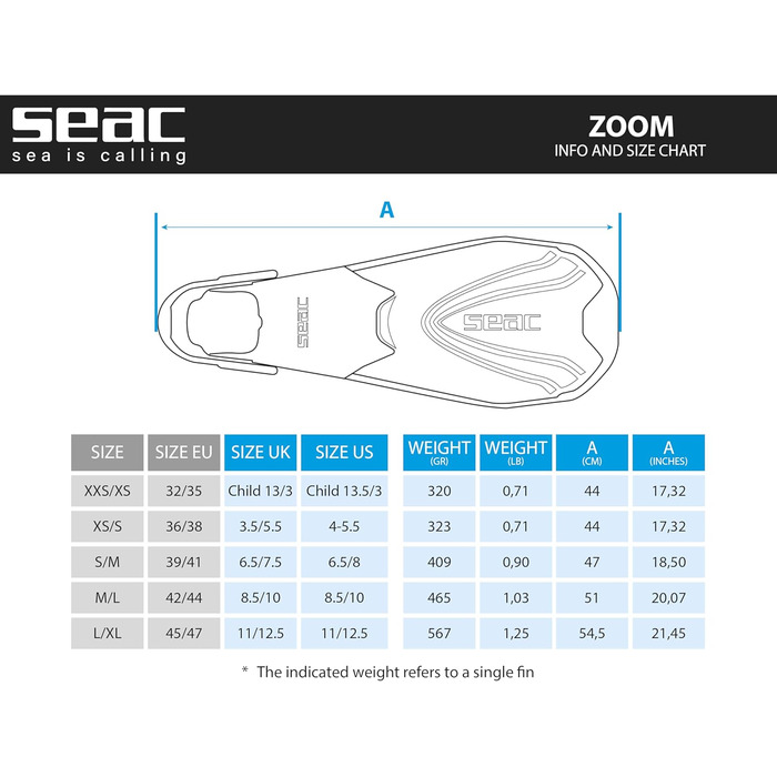 Ласти SEAC Zoom для дорослих та дітей для плавання та снорклінгу, жовті, 39-41
