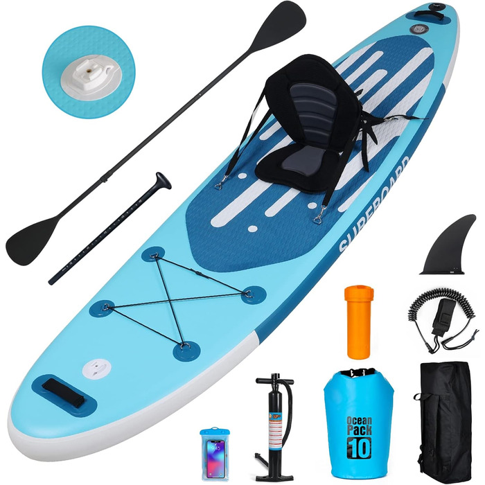 Надувна SUP-дошка YU YUSING 320/335x76x16,5 см з регульованим веслом, насосом, рюкзаком, страховочним шнуром, водонепроникною сумкою, для серфінгу, вантажопідйомність 150 кг
