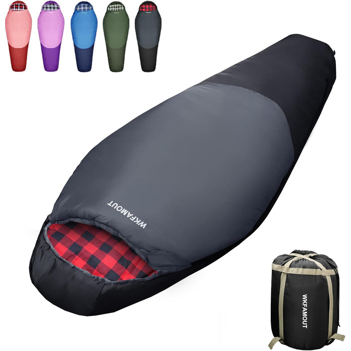 Спальний мішок WKFAMOUT Mumienschlafsack Outdoor -12°C-0°C, 500GSM, фліс, 3-4 сезони, для дорослих та дітей, чорний