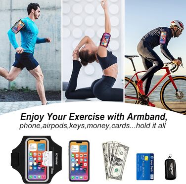 Спортивний браслет на руку RUNBACH для Google Pixel 8/8 Pro/7/7a/7 Pro/6/6a/6 Pro/5/5a/4/4a/4XL/3a/3 XL, водонепроникний, з кишенею на блискавці для Pixel Buds та ключів (чорний)