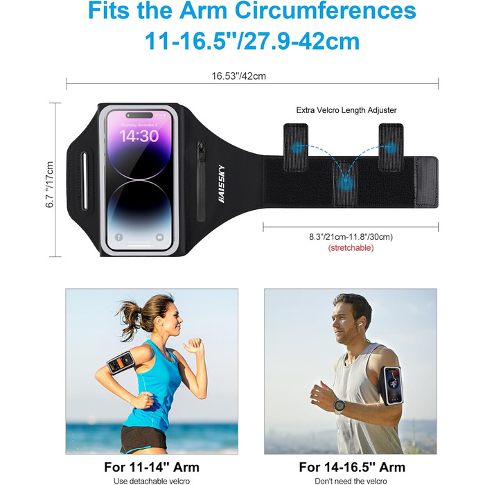 Чохол для телефону на руку для бігу з кишенею для навушників, на руку, для iPhone 17 16 15 14 13 12 11 Pro Max Galaxy S24 S23 Ultra, чорний