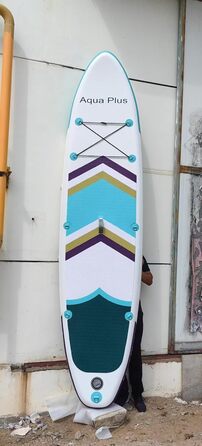 Надувне SUP Aqua Plus 15см: дошка для SUP, весло, насос, рюкзак. Підходить для будь-якого рівня підготовки. Розмір 335x83x15см, кольори: фіолетовий, жовтий, зелений.