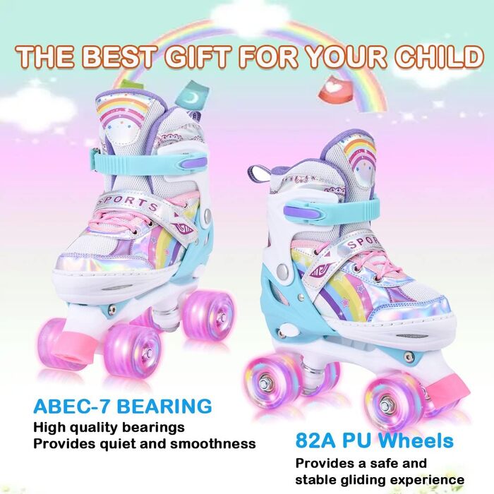 Дитячі ролики для дівчаток з регулюванням розміру, світлодіодні, для підлітків та початківців. Розміри 31-42, ролики. Ролики з регулюванням для дітей, кольори веселки