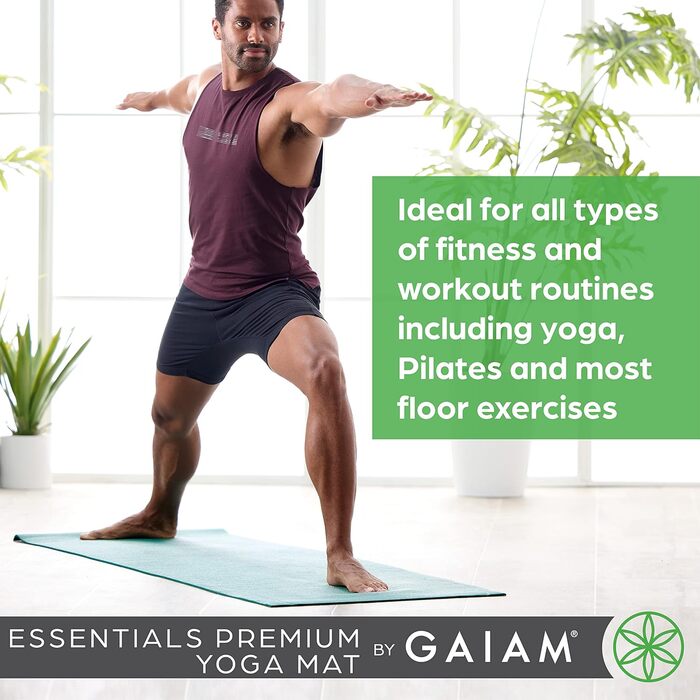 Йога-мат Gaiam Essentials з ременем, 183×61×0,6 см, високоякісний килимок для йоги