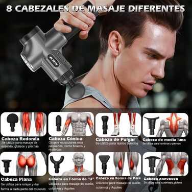 Електричний масажер для м'язів з 8 насадок та 30 рівнями швидкості - глибокий масаж