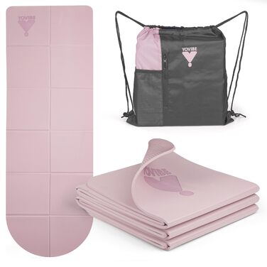 Килимок для йоги YoVibe® 183x60x0.6 см рожевий з TPE, антиковзкий, товстий + сумка та рушник для йоги