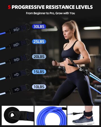 Набір еластичних стрічок Abahub для фітнесу з дверним кріпленням, ручками та петлею для ніг. Ідеально для тренувань всього тіла, домашнього спортзалу, підходить для початківців та досвідчених (100LB)