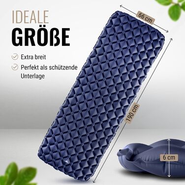 WANDERFALKE® Килимок туристичний надувний 550г - XL (66см) - для кемпінгу, трекінгу, байкпакінгу, Outdoor, блакитний
