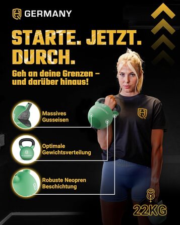 Гантель з неопрену HQ Germany® | Повний чавун | 2-32 кг | Стартові набори | Допуск по вазі ±2,0% (22 кг)